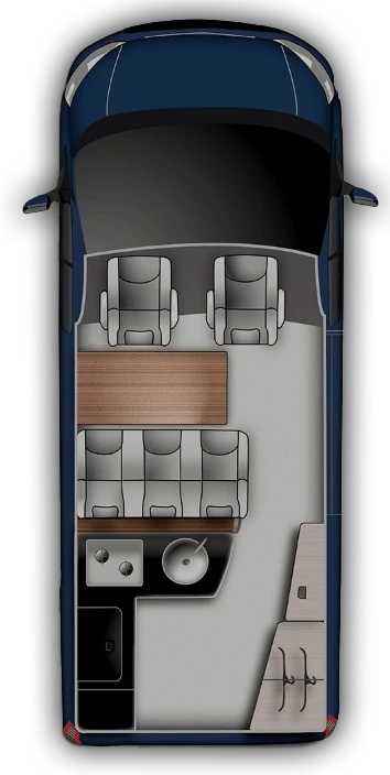 Ford Nugget von oben mit dem Innenraum aus der campercore Visualisierung